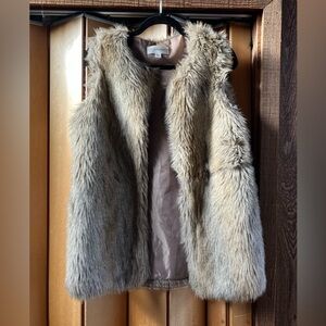 Calvin Klein (Size S) Faux Fur Long Vest Festival Cozy Layering